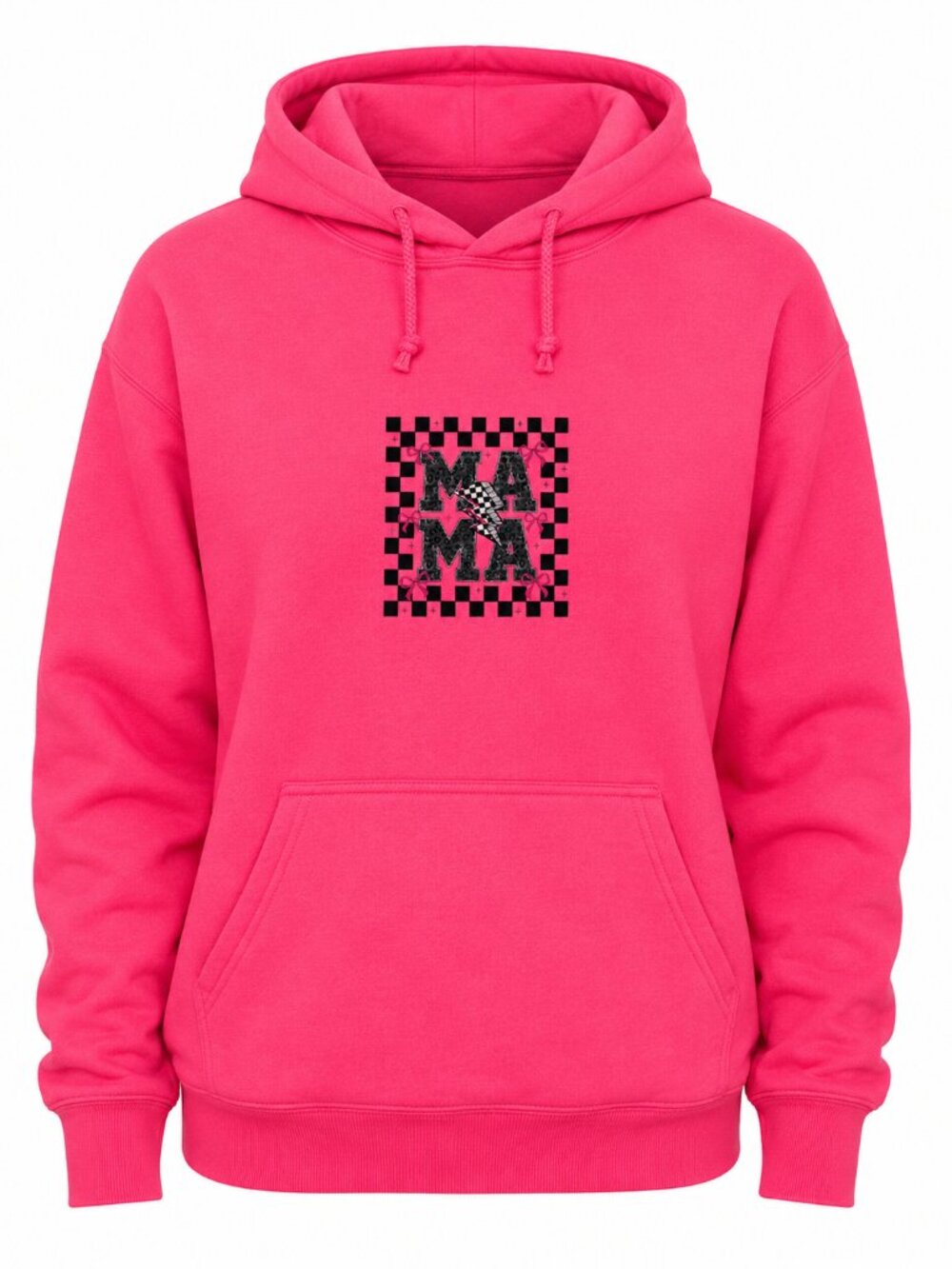 Pink Graphic Custom  Retro Y2k Style Statement MAMA Checkered Casual Hoodie